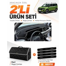 E-BİZ E-Biz Ford Courier (2024-2027) Uyumlu Torpido Örtüsü + Deri Bagaj Çantası + Sticker Seti - Siyah Gri