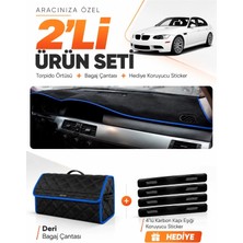 E-BİZ E-Biz Bmw E90 (2005-2013) Uyumlu Torpido Örtüsü + Deri Bagaj Çantası + Sticker Seti - Siyah Mavi