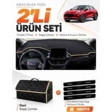 E-BİZ E-Biz Ford Puma (2020-2023) Uyumlu Torpido Örtüsü + Deri Bagaj Çantası + Sticker Seti - Siyah Bej