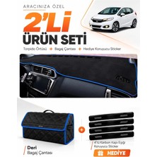 E-BİZ E-Biz Honda Jazz (2018-2020) Uyumlu Torpido Örtüsü + Deri Bagaj Çantası + Sticker Seti - Siyah Mavi