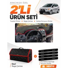 E-BİZ E-Biz Mıtsubıshı Colt Ekranlı (2004-2013) Uyumlu Torpido Örtüsü + Deri Bagaj Çantası Seti - Siyah Kırmızı