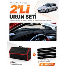 E-BİZ E-Biz Honda Civic Eg-Ex-El (1994-2000) Uyumlu Torpido Örtüsü + Deri Bagaj Çantası + Sticker Seti - Siyah Kırmızı