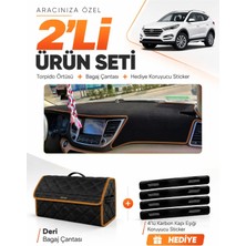 E-BİZ E-Biz Hyundai Tucson (2016-2018) Uyumlu Torpido Örtüsü + Deri Bagaj Çantası + Sticker Seti - Siyah Kahverengi
