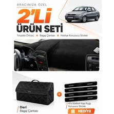 E-BİZ E-Biz Fıat Albea (2005-2012) Uyumlu Torpido Örtüsü + Deri Bagaj Çantası + Sticker Seti - Siyah