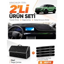 E-BİZ E-Biz Chery Omada 5 (2022-2024) Uyumlu Torpido Örtüsü + Deri Bagaj Çantası + Sticker Seti - Siyah Gri
