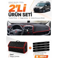 E-BİZ E-Biz Fıat Doblo D3 (2010-2013) Kapaksız Uyumlu Torpido Örtüsü + Deri Bagaj Çantası + Sticker Seti - Siyah Kırmızı
