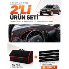 E-BİZ E-Biz Dacia Duster 1.nesil Makyajsız (2009-2013) Uyumlu Torpido Örtüsü + Tay Tüyü Çanta Seti - Siyah Kırmızı