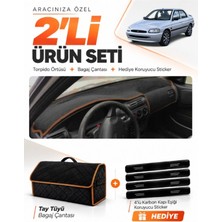 E-BİZ E-Biz Ford Escort (1996-2002) Uyumlu Torpido Örtüsü + Tay Tüyü Bagaj Çantası + Sticker Seti - Siyah Kahverengi
