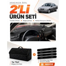 E-BİZ E-Biz Opel Vectra A (1988-1995) Uyumlu Torpido Örtüsü + Tay Tüyü Bagaj Çantası + Sticker Seti - Siyah