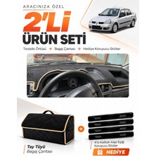 E-BİZ E-Biz Renault Clio Symbol Airbagsiz (2002-2008) Uyumlu Torpido Örtüsü + Tay Tüyü Çanta Seti - Siyah Bej