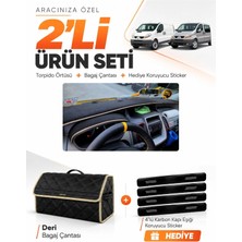 E-BİZ E-Biz Renault Trafıc (2001-2014) Uyumlu Torpido Örtüsü + Deri Bagaj Çantası + Sticker Seti - Siyah Bej