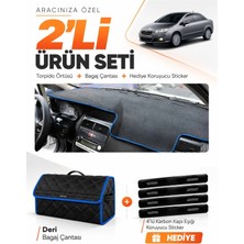 E-BİZ E-Biz Fıat Linea (2007-2015) Uyumlu Torpido Örtüsü + Deri Bagaj Çantası + Sticker Seti - Siyah Mavi