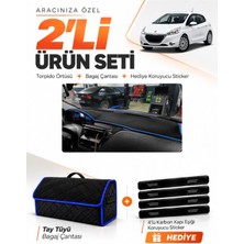 E-BİZ E-Biz Peugeot 208 Eski Uyumlu Torpido Örtüsü + Tay Tüyü Bagaj Çantası + Sticker Seti - Siyah Mavi