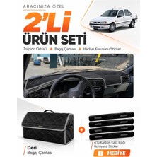 E-BİZ E-Biz Renault 19 Europa (1996-2003) Uyumlu Torpido Örtüsü + Deri Bagaj Çantası + Sticker Seti - Siyah Gri