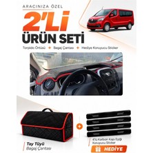 E-BİZ E-Biz Renault Trafıc Kapaklı (2015-2022) Uyumlu Torpido Örtüsü + Tay Tüyü Bagaj Çantası Seti - Siyah Kırmızı