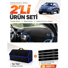 E-BİZ E-Biz Hyundai İX35 (2009-2015) Uyumlu Torpido Örtüsü + Tay Tüyü Bagaj Çantası + Sticker Seti - Siyah Mavi
