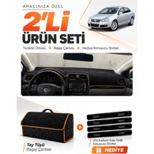 E-BİZ E-Biz Volkswagen Jetta (2007-2011) Uyumlu Torpido Örtüsü + Tay Tüyü Bagaj Çantası + Sticker Seti - Siyah Kahverengi