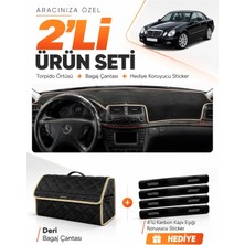E-BİZ E-Biz Mercedes W211 E-Class (2002-2009) Uyumlu Torpido Örtüsü + Deri Bagaj Çantası + Sticker Seti - Siyah Bej