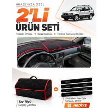 E-BİZ E-Biz Subaru Forester (2002-2008) Uyumlu Torpido Örtüsü + Tay Tüyü Bagaj Çantası + Sticker Seti - Siyah Kırmızı