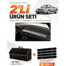 E-BİZ E-Biz Mercedes R129 (1989-2001) Uyumlu Torpido Örtüsü + Tay Tüyü Bagaj Çantası + Sticker Seti - Siyah Kahverengi