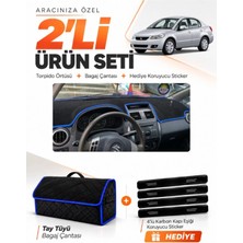 E-BİZ E-Biz Suzukı Sx-4 (2006-2014) Uyumlu Torpido Örtüsü + Tay Tüyü Bagaj Çantası + Sticker Seti - Siyah Mavi