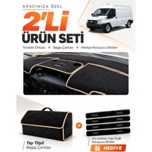 E-BİZ E-Biz Ford Transit (2007-2012) Uyumlu Torpido Örtüsü + Tay Tüyü Bagaj Çantası + Sticker Seti - Siyah Bej
