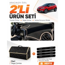 E-BİZ E-Biz Renault Captur 1 (2013-2019) Uyumlu Torpido Örtüsü + Deri Bagaj Çantası + Sticker Seti - Siyah Bej