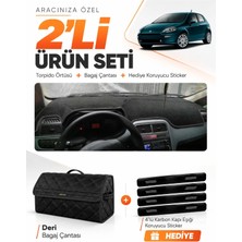 E-BİZ E-Biz Fıat Punto Grande (2005-2018) Uyumlu Torpido Örtüsü + Deri Bagaj Çantası + Sticker Seti - Siyah