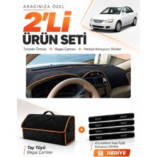 E-BİZ E-Biz Kia Cerato (2004-2008) Uyumlu Torpido Örtüsü + Tay Tüyü Bagaj Çantası + Sticker Seti - Siyah Kahverengi