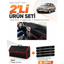 E-BİZ E-Biz Fıat Siena (1999-2005) Uyumlu Torpido Örtüsü + Deri Bagaj Çantası + Sticker Seti - Siyah Kırmızı