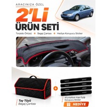E-BİZ E-Biz Renault Laguna 2 (2002-2005) Uyumlu Torpido Örtüsü + Tay Tüyü Bagaj Çantası + Sticker Seti - Siyah Kırmızı