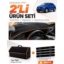 E-BİZ E-Biz Volkswagen T-Roc (2017-2023) Uyumlu Torpido Örtüsü + Tay Tüyü Bagaj Çantası + Sticker Seti - Siyah Kahverengi