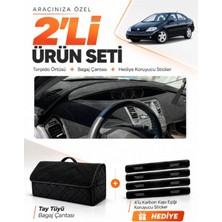 E-BİZ E-Biz Nissan Primera P12 (2001-2004) Uyumlu Torpido Örtüsü + Tay Tüyü Bagaj Çantası + Sticker Seti - Siyah
