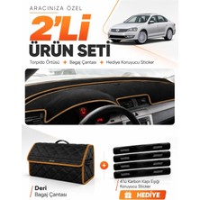 E-BİZ E-Biz Volkswagen Passat B7 (2010-2015) Uyumlu Torpido Örtüsü + Deri Bagaj Çantası + Sticker Seti - Siyah Kahverengi