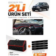 E-BİZ E-Biz Suzukı Grand Vitara (2006-2012) Uyumlu Torpido Örtüsü + Deri Bagaj Çantası + Sticker Seti - Siyah Kırmızı