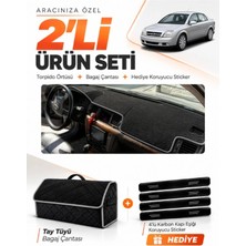 E-BİZ E-Biz Opel Vectra C (2002-2008) Uyumlu Torpido Örtüsü + Tay Tüyü Bagaj Çantası + Sticker Seti - Siyah Gri