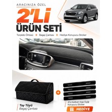 E-BİZ E-Biz Kia Sorento (2015-2018) Uyumlu Torpido Örtüsü + Tay Tüyü Bagaj Çantası + Sticker Seti - Siyah