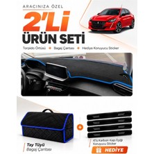 E-BİZ E-Biz Peugeot 208 (2020-2024) Uyumlu Torpido Örtüsü + Tay Tüyü Bagaj Çantası + Sticker Seti - Siyah Mavi