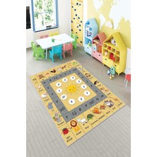 Viva Home Kaymaz Taban Makinede Yıkanır Hayvan Sayı Harf Eğitici Çocuk Halısı AR073, Sarı, 160 x 230