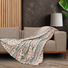Latuda Concept Softmicro Boho Etnik Desenli Mikrofiber Koltuk Örtüsü ve Tv Battaniyesi, Koltuk Şalı, Kaymaz Turkuaz 130X180 cm