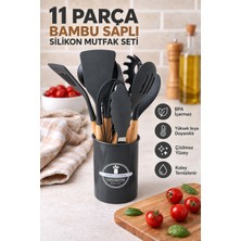 Nokka 11 Parça Bambu Saplı Isıya Dayanıklı Silikon Mutfak Gereçleri Seti –kepçe Spatula Maşa Çırpıcı