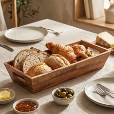 Fimer Akasya Ekmek Sepeti 33 x 15 cm - Dikdörtgen Ahşap Ekmeklik, Sunum ve Servis Sepeti, Tezgah ve Kahvaltılık Düzenleyici