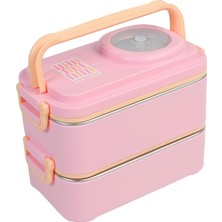 Fimer 1200 ml Iki Kat Dört Bölme Paslanmaz Çelik Lunch Box Yeni Nesil Sefer Tası-Sos Kaseli MODEL-FFLBOX8023 (Pembe)