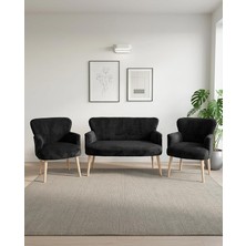 Fimer Çay Seti Balkon Koltuk Takımı Welsoft Yumuşak Kumaş Naturel Ayaklı 2+1+1 Takım - Antrasit