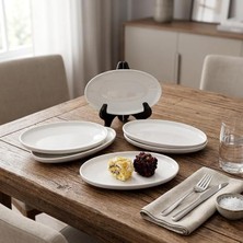 Fimer 6'lı Porselen Küçük Boy Oval Tabak Seti - Minimalist Beyaz Sunum Tabağı Kahvaltılık Mezelik ve Sosluk Servis Takımı (16 x 9,7 x 2,2 Cm)