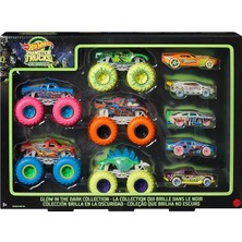 Fimer Wheels Monster Trucks Karanlıkta Parlayan Araçlar Paketi Hot Wheels Monster Trucks Karanlıkta Parlayan Araçlar Paketi 5 Adet Monster Trucks Aracı ve 5 Adet Araba Içeren Çoklu Paket HCB57