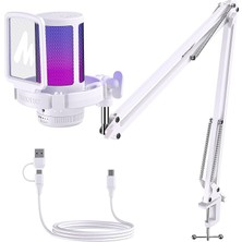 Fimer GDGM20S Oyun USB Mikrofonu, Gürültü Azaltma, Rgb Işıklı Kondansatörlü Mikrofon, Sessize Alma, Güçlendirme, Monitör, Kol Desteği, Yayın, Podcast, Twitch, Youtube Için Pop Filtresi