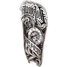 Fimer Saat Figürlü Geçici Dövme, Tattoo, Erkek Geçici Dövme, Kol Dövmesi