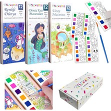 Fimer Paletli Sulu Boya Etkinlik Seti, Kendin Yap (Dıy) Kitap Ayracı, Çocuklar ve Yetişkinler Için 3 Adet Yeni Nesil Sulu Boya Defteri ve 3 Adet Sulu Boya Fırçası Dahil (Deniz Kızı-Renkli Dünya-Uzay)