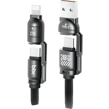 Fimer 5IN1C-BK 1.5 Metre Siyah 240W Usb-A ve Type C ve Lightning Çok Fonksiyonlu Yüksek Hızlı Şarj ve Data Kablosu, Çok Uçlu Şarj Kablosu (Tüm Type C/lightning Telefon ve Tabletlerle Uyumludur)